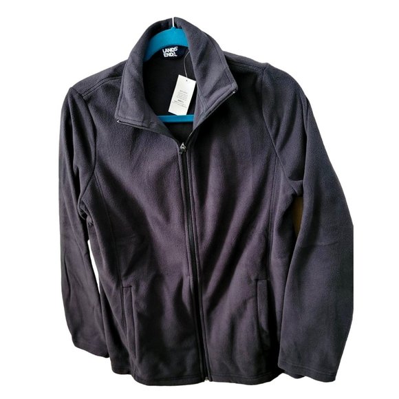 Lands' End Fleece Jacket Full Zip Black Woman's Medium 10/12 NWT JJ1976 - Picture 1 of 9